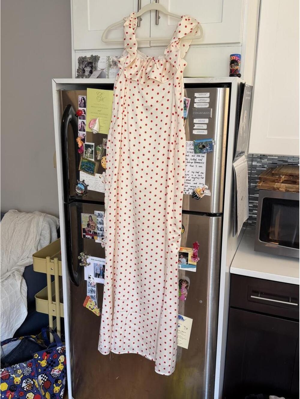 Peppermayo white dress with red polka dots, size 6